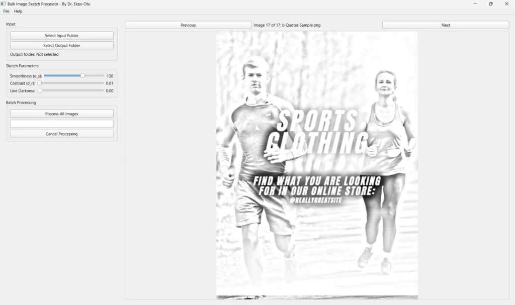 Bulk Image Sketch Processor App Window 1 - Transform Hundreds of Photos Into Beautiful Pencil Sketches Instantly