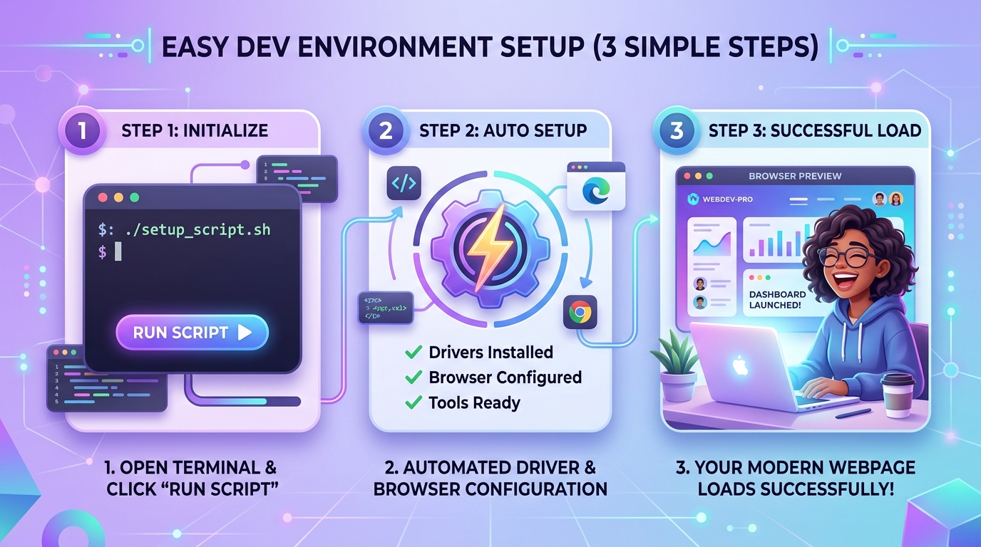 3-step easy dev environment setup walkthrough infographic